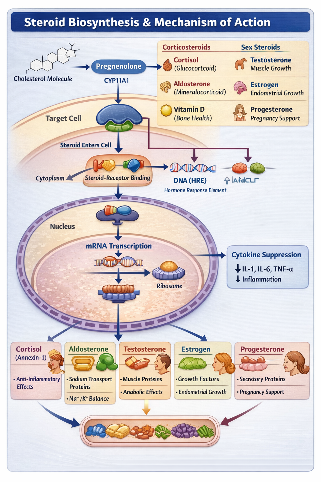Steroid Hormones: Structure, Biosynthesis, Classification, mRNA Mechanism and Cytokine Regulation